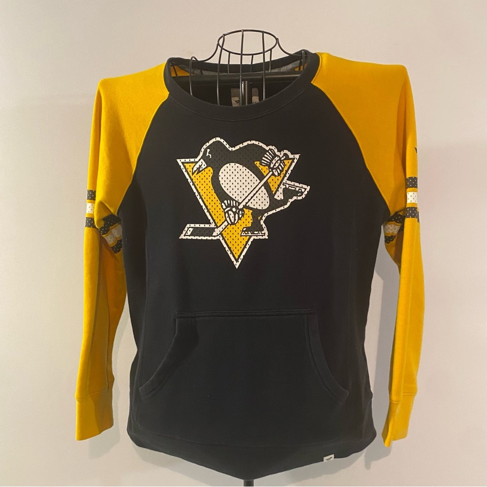 Fanatics Pittsburgh Penguins NHL Hockey Black Gold Raglan Sweatshirt Size L